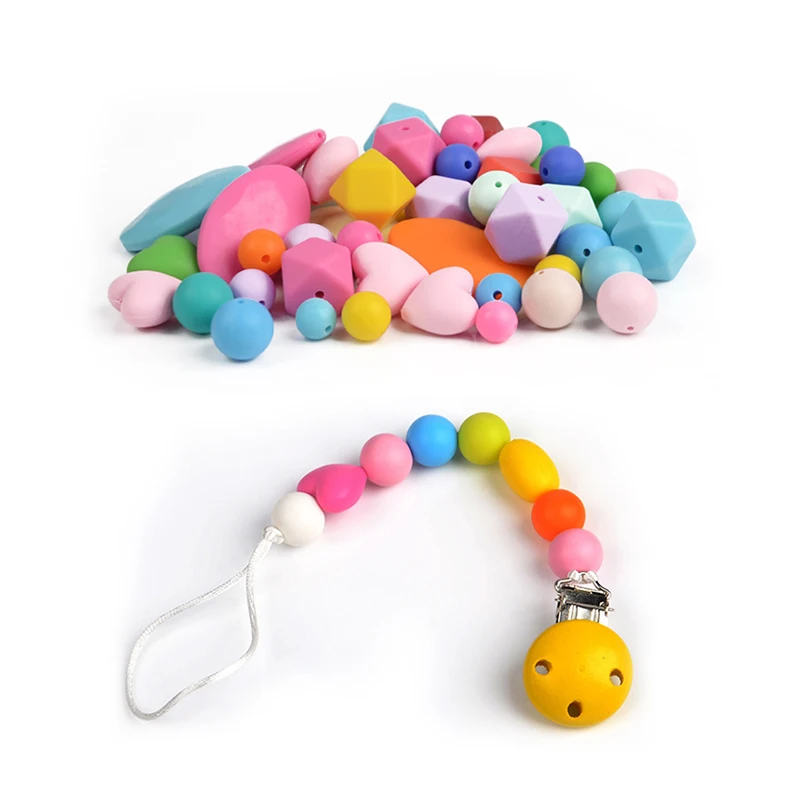 Customized Fashion Mix Color DIY baby silicone beaded bracelet safe Teething Beads