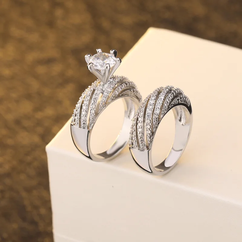 Luxury 2pcs/set Fine Jewelry High Quality Gemstone Diamond Rings Women Customizable Rings anillo de oro