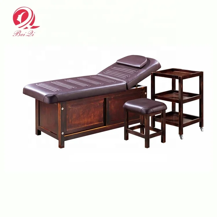 Luxury beauty salon furniture portable wooden spa facial bed massage bed table with cabinet for salon