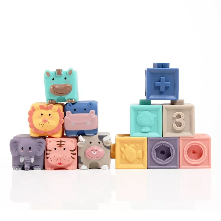 CPC children toys educational learning silicon soft rubber building block for baby kids toys
