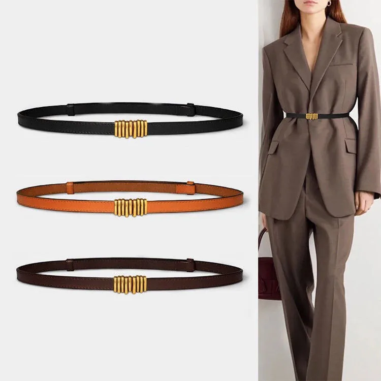 Female Thin Genuine Leather Ladies Belts 1.4cm-1.8cm Women Waist Belts Strap Alloy Gold Buckle Women Ceinture