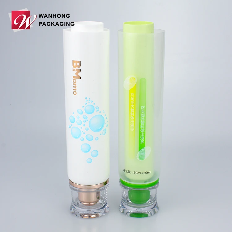 Empty 120ml Body Lotion Gel Dual Chamber Cosmetic Tube Packaging With Acrylic Cap