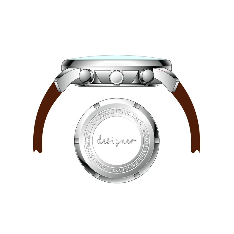 Часы-хронограф с японским механизмом и ремешком из натуральной кожи