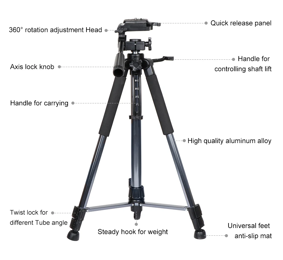 HSU 50-145CM Lightweight Quick Release Portable Aluminum Photo Travel Camera Tripod  for Digital Camera