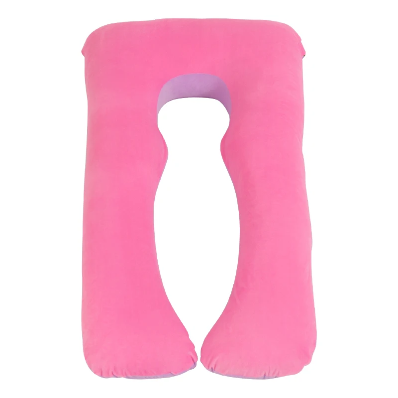 U-Shaped Double Layered Pink Purple Sleeping Pillow With Ultra-Fine Velvet for Pregnant Women Suitable Comfortable Rest