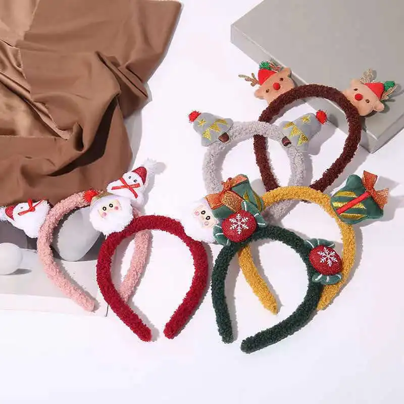 High Quality Christmas Antler Snowman Headband Plush Funny Headwear Girls Multicolor Santa Claus Headband