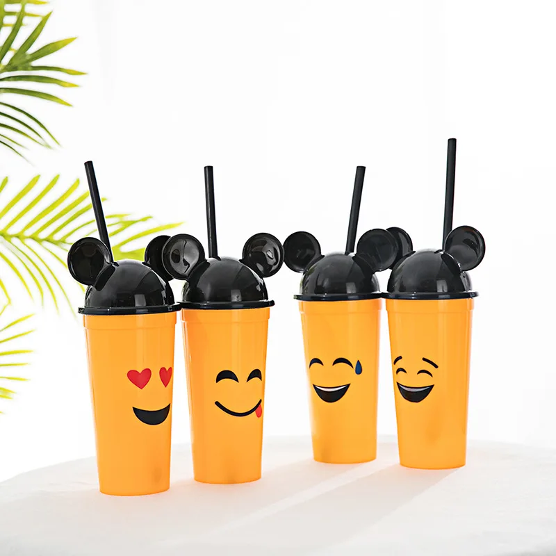 Plastic straw cup disposable with cover expression cup custom advertising milk tea beverage coffee scenic wholesale