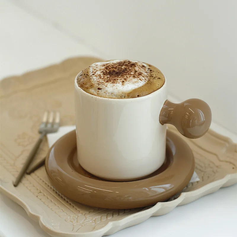 Maker cup small ball handle retro color coffee cup with dish ceramic dark green lovers water ceramic coffee cups