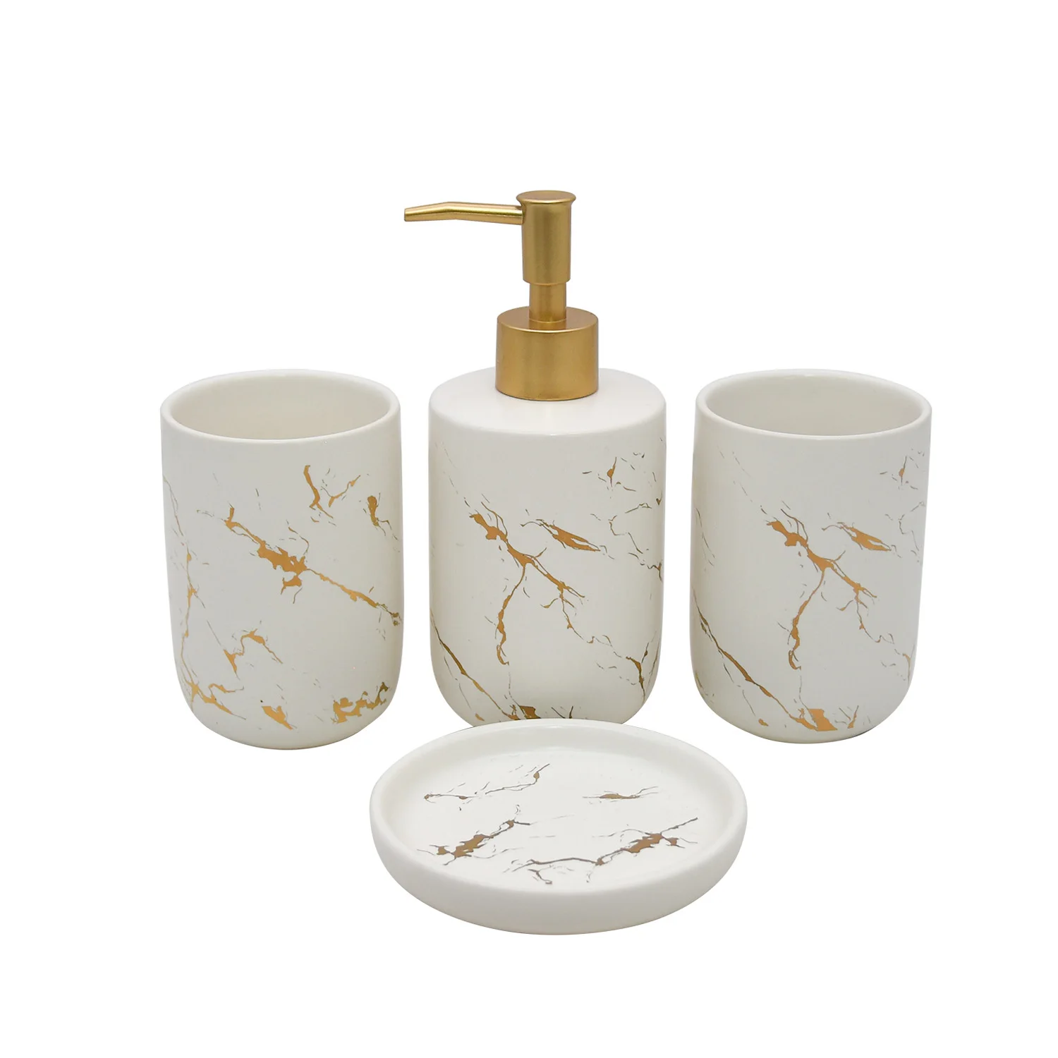 
wholesales Nordic simple ceramic marble bathroom 4pcs toothbrush holder set round 