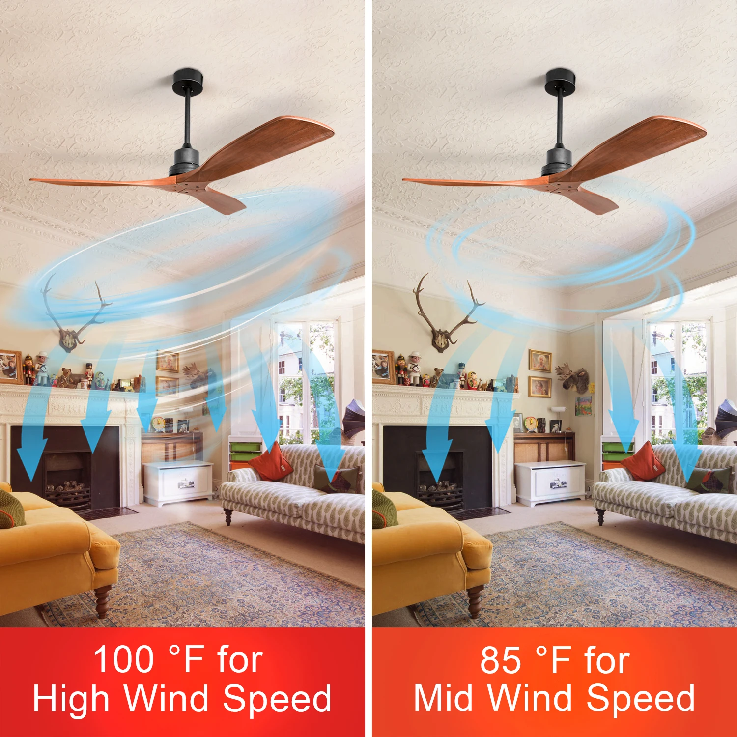 52 Inch Remote Control Silent Fan Timber Blades Electric Mute DC Motor Ceiling Fan