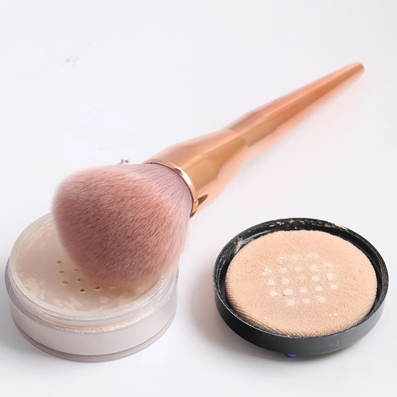 Silver handle fluffy single super soft hair makeup synthetic fiber kabuki big blush brushes make up loose powder blusher brush