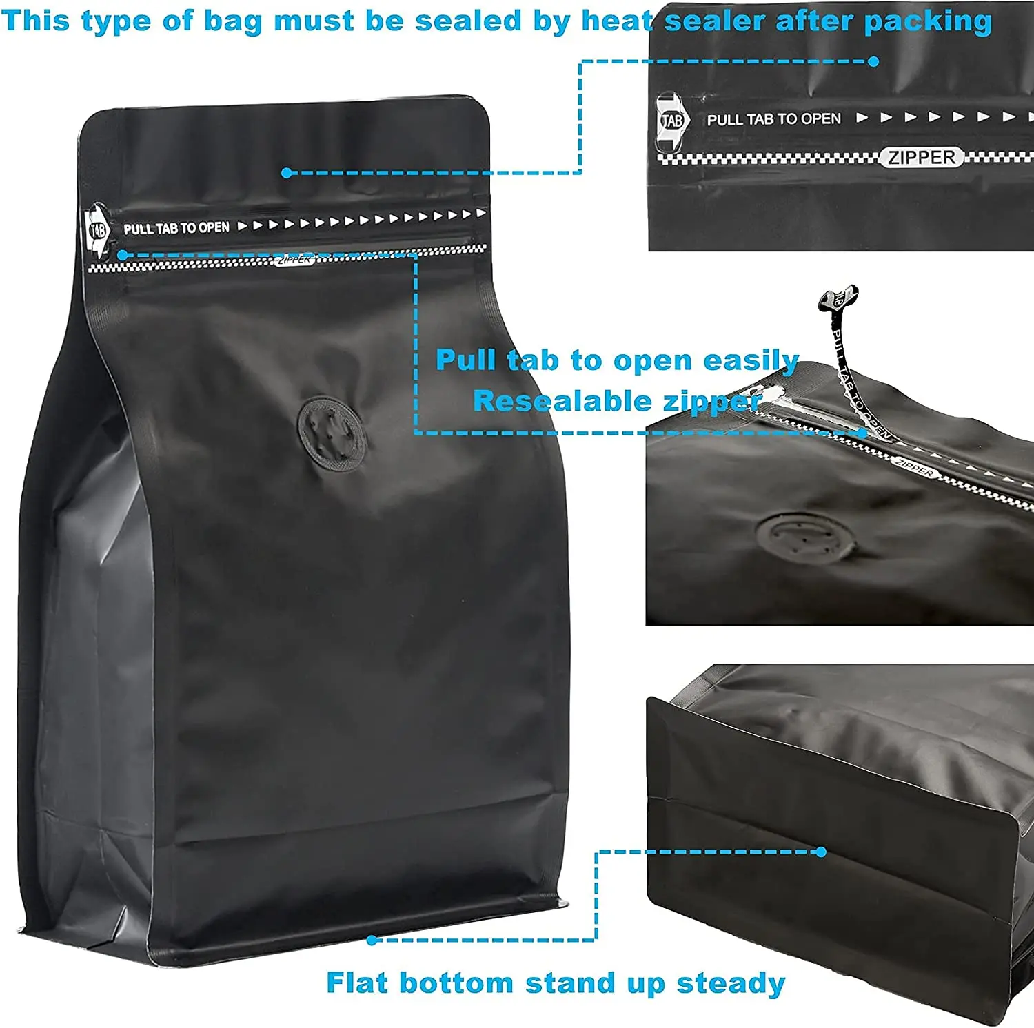 Customized high barrier foil coffee bag exhaust valve thickened octagonal sealing bag matte black  coffee plastic packaging bags