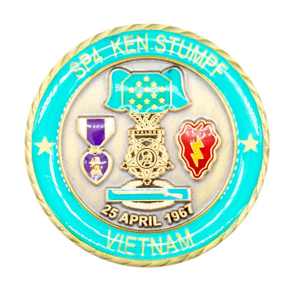 Promotional new souvenir Custom LOGO Zinc Alloy Metal Enamel Color Filling Antique Gold Challenge Customized Coins with acrylic