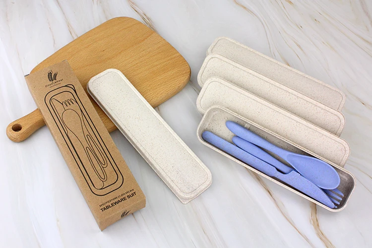 
Natural Food Grade Eco-friendly Wheat Straw Fiber Tableware Knife Spoon Fork Portable Cutlery for Travel Camping Flatware Sets 