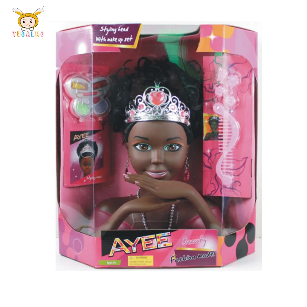 Tusalmo new design African plastic styling girl head doll with make up toys doll set for sale