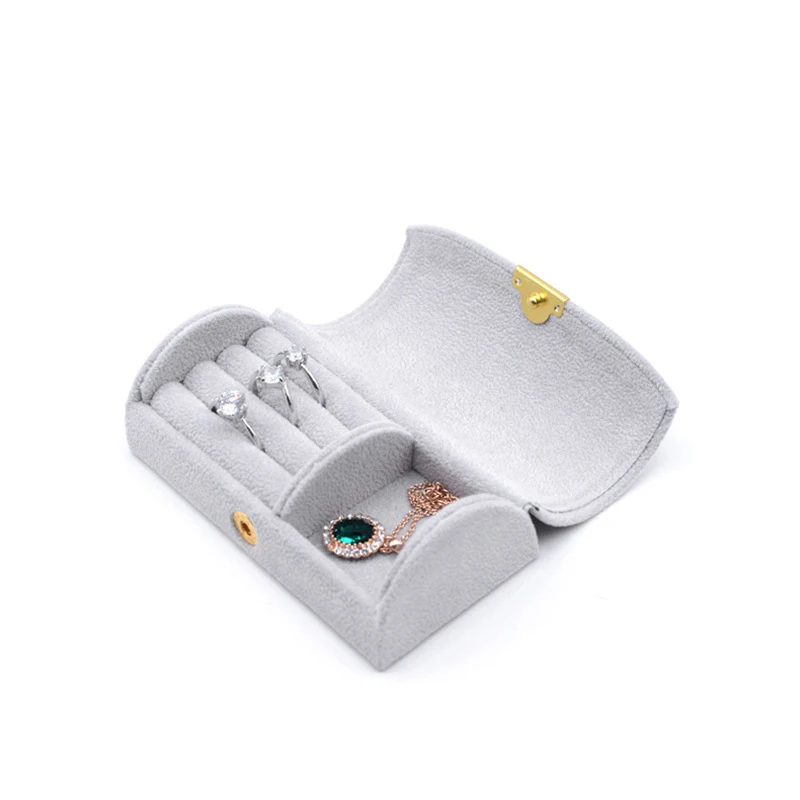 Wholesale Metal button Korean Jewelry Storage In Stock Small Arch Portable Jewelry Velvet Ring Travel Box Organizer