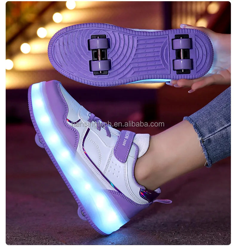 Kids Fashion Sports Skate Shoes, Deformation Flashing Roller Skates, 2 in 1 Wheel Removable Pulley Parkour Walking Shoes.