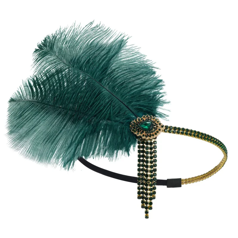 HZO-23041 Retro Flapper Feather Headband Great Gatsby Headpiece Art Hair Accessories Feather and Rhinestone Headband