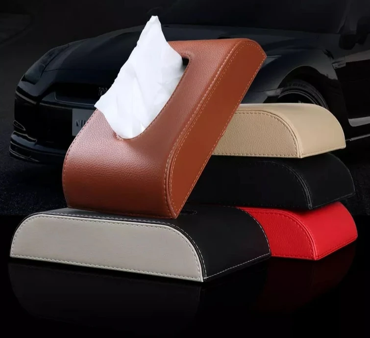 Creative car Tissue box Anti-slip armrest box Leather tissue holder