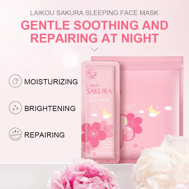 LAIKOU Sakura Sleeping Mask makes the skin firm, nourishes, restores moisture loss, brightens and improves rough skin  Le masque
