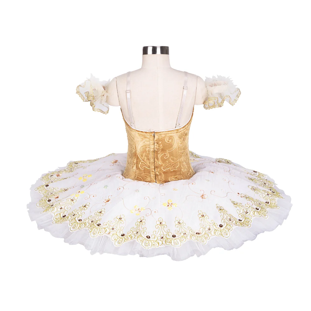 Professional Customized Ballet TUTUTU Raymond Variations Competition Performance Gauze Skirt White Gold Plate Skirt