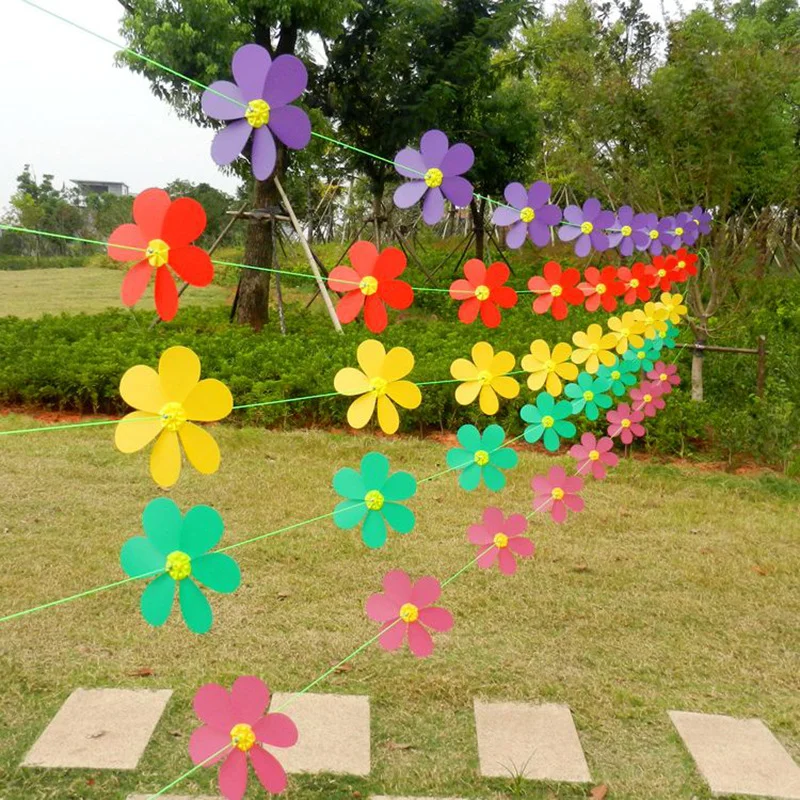 Hot-Sell Six-Piece Assembled Plastic Flower String Windmill for Outdoor Courtyard Garden Decoration or Gift Giving