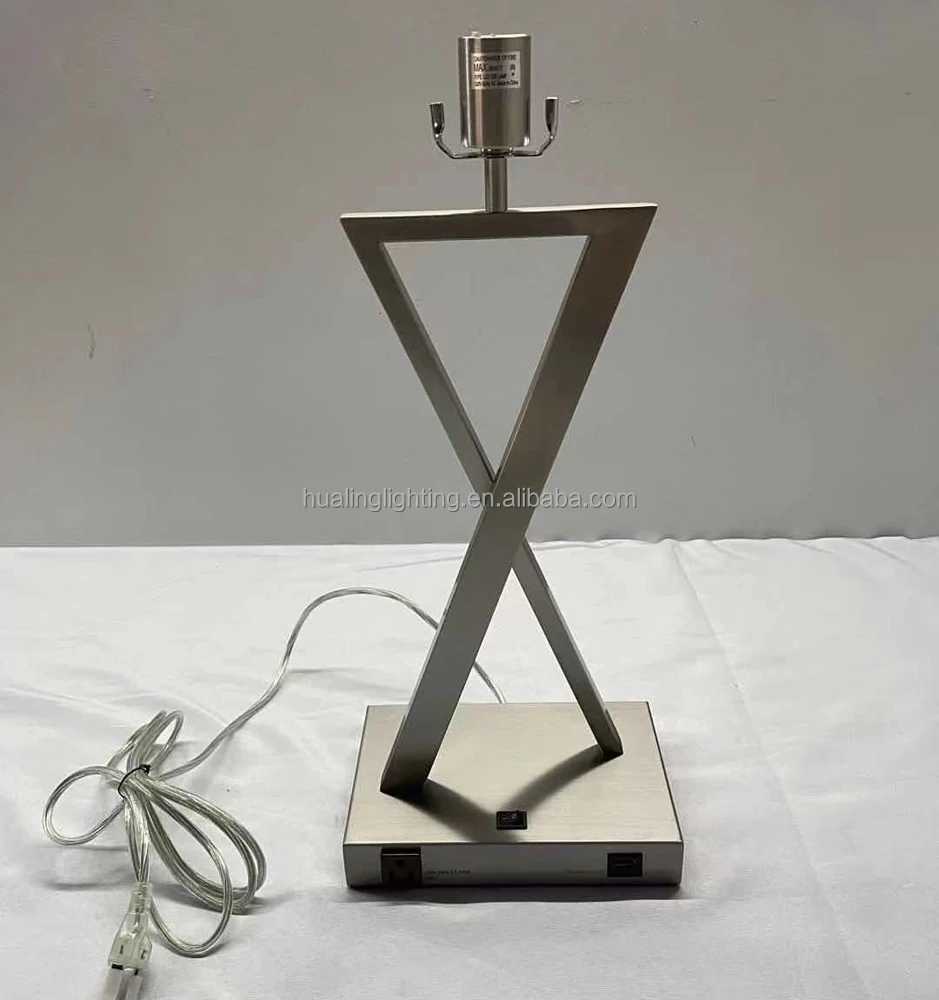 UL listed Best Western hotel project guestroom satin nickel nightstand table lamp X-131 with power outlet and USB port