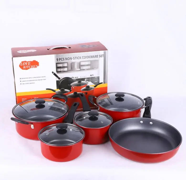 Cookware Set Non Stick 9 Piece set Wok Frying Pan Soup Pot