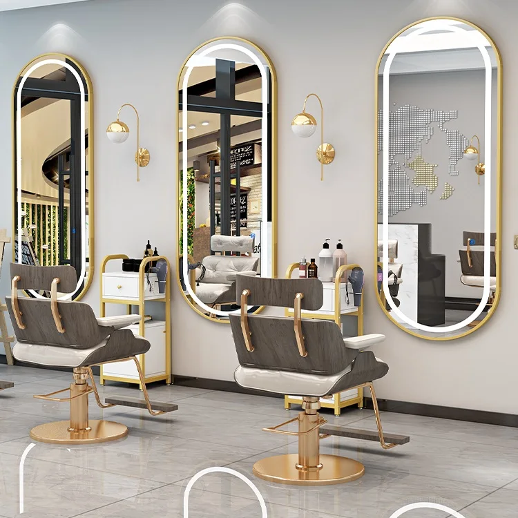 Зеркало для парикмахерской, специальная светодиодная подсветка, настенное зеркало в европейском стиле для стрижки волос, зеркало для салона
