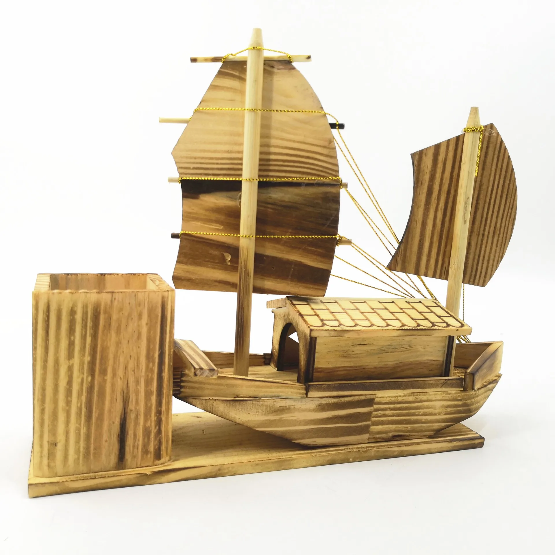 Creative wooden sailboat model pen holder office home decoration wooden handicraft desktop ornaments