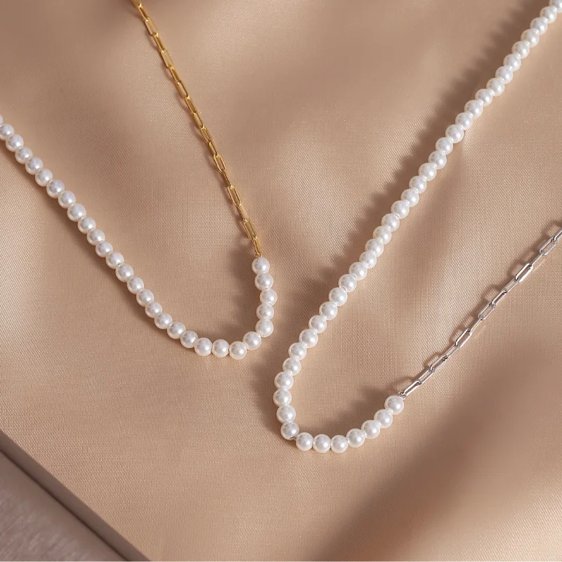 YINSAKI Pearl Necklace Wholesale S925 Silver Gold Plated Pearl Choker Necklace Fashion Women Jewelry with Paperclip Chain