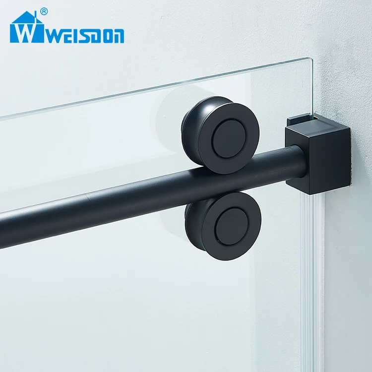 Weisdon Custom Matte Black Single Sliding Stainless Steel Tempered Glass Frameless Shower Door