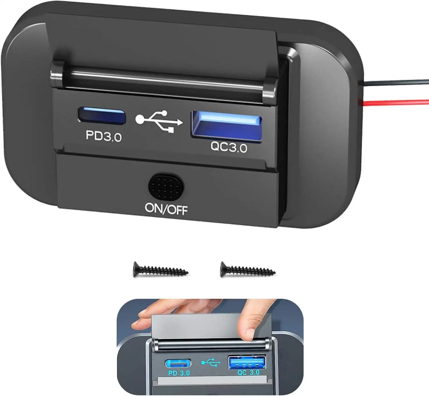 QC3.0 PD and  USB Square car Fast Charger with cover for Car, Boat, marine, RV,Truck