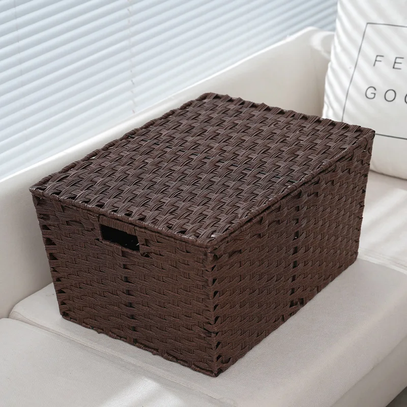 Book toy sundries storage box wholesale imitation rattan weaved storage basket clothes organizer washable with metal frame