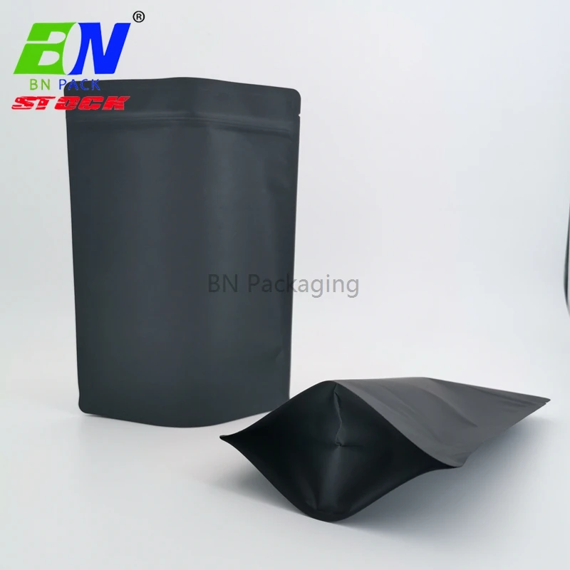 Custom 1kg food grade recyclable zip lock matt black kraft paper bag for protein powder