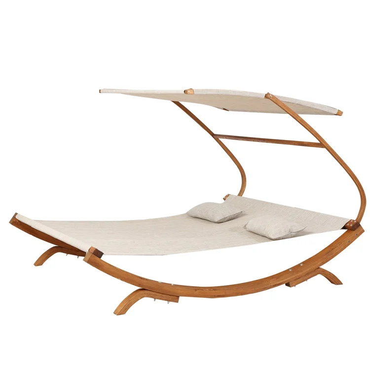 Free Shipping Within US Outdoor Patio Garden 2-Person Sunbed with Canopy and Pillow Chaise Lounger Daybed