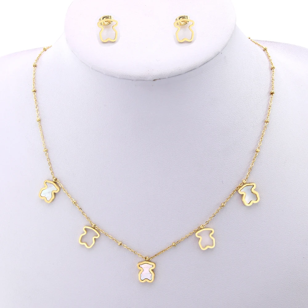 Fashion Stainless Steel Gold Bear Design Gemstone Jewellery guangzhou Jewellery Set