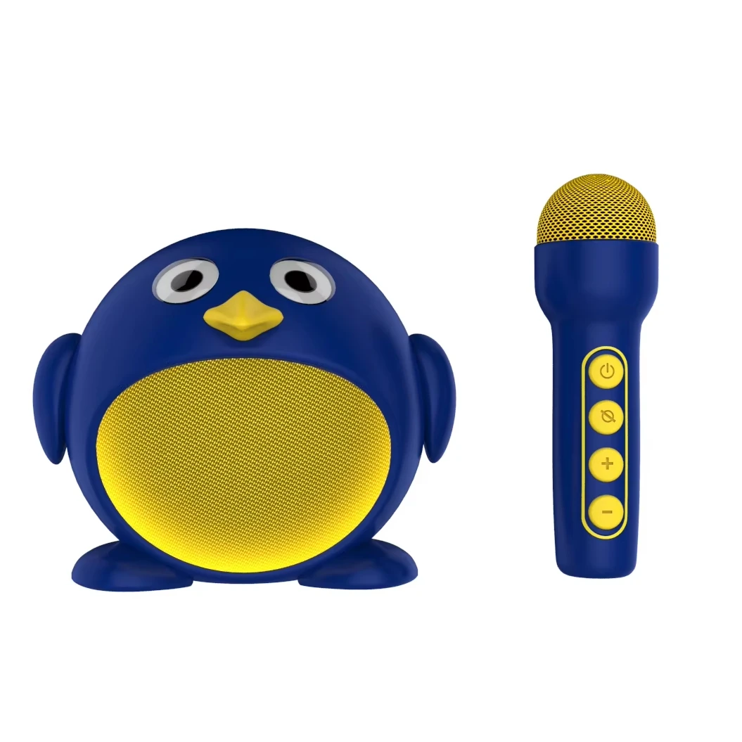 Factory Penguin Portable Mini BT Animal Cartoon Karaoke Speaker with TWS Wireless Microphone Cute Christmas Gift