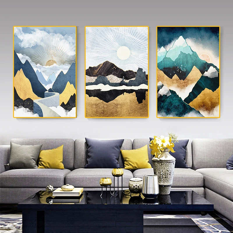 Nordic Abstract Mountain Rang Scenery Canvas Painting Wall Art Artwork Sun Landscapeprint Poster Living Room Bedroom Home Decor