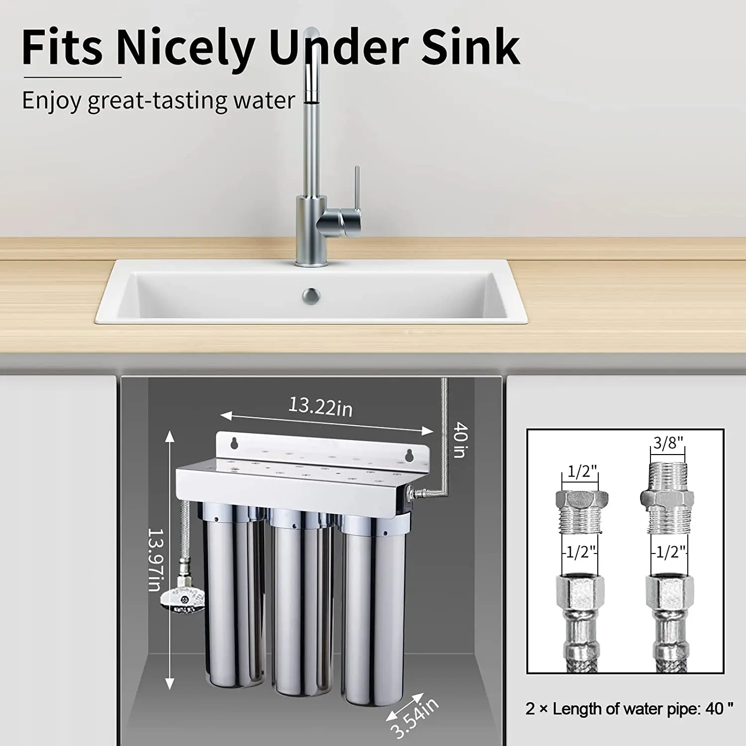 3-Stage 304 Stainless Steel Under Sink Water Filter Whole House Water Filter System Direct Connect to Home Faucet factory sale