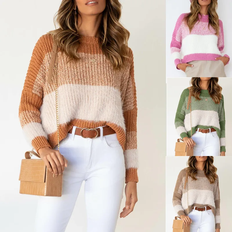 Fall sweaters 2021 winter New casual duster sweater solid color stitching mink wool gradient knitted womens sweaters