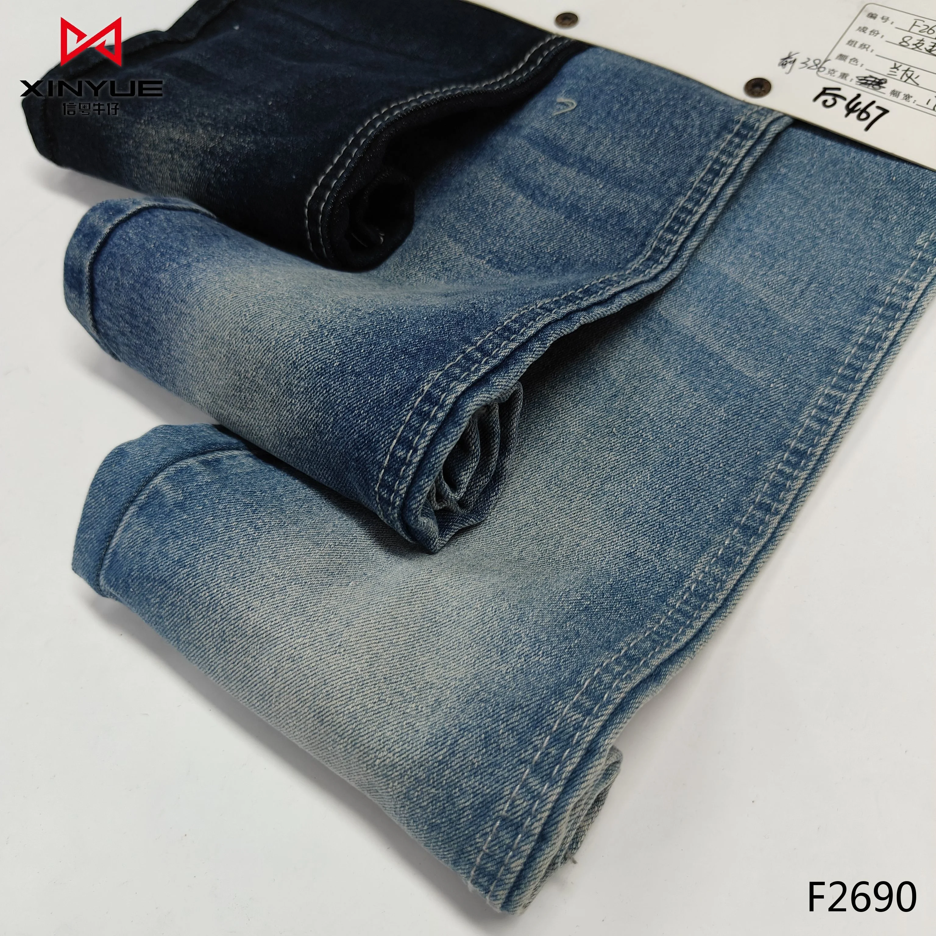 French Terry Fabric Spandex Printed Denim Durable Econyl 68 Cotton, 30 Polyester, 2 Tricot Woven Rolls of Denim Fabric YARN DYED