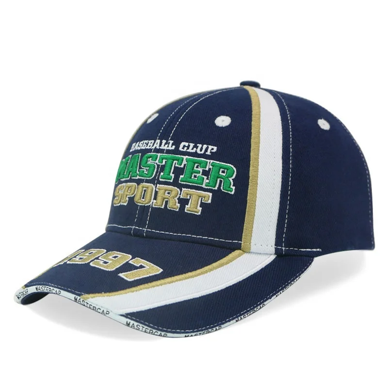 Cotton Adjustable Motor Racing 6 Panel Baseball Cap Navy Custom Logo 3D Embroidery Sandwich Printing 6-panel Hat Embroidered OEM