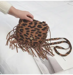 Free Sample China Hot Sale Cute Baby Girls Wholesale Girl Leopard Tassel Baby Kid Purses From China