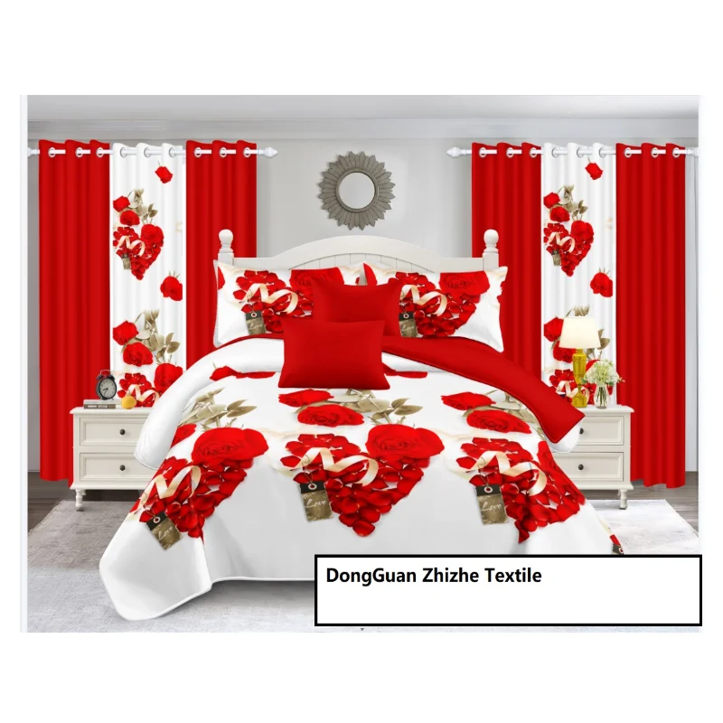 African Style Custom multi king 10PCS Polyester Sheet and Curtain Matching Set