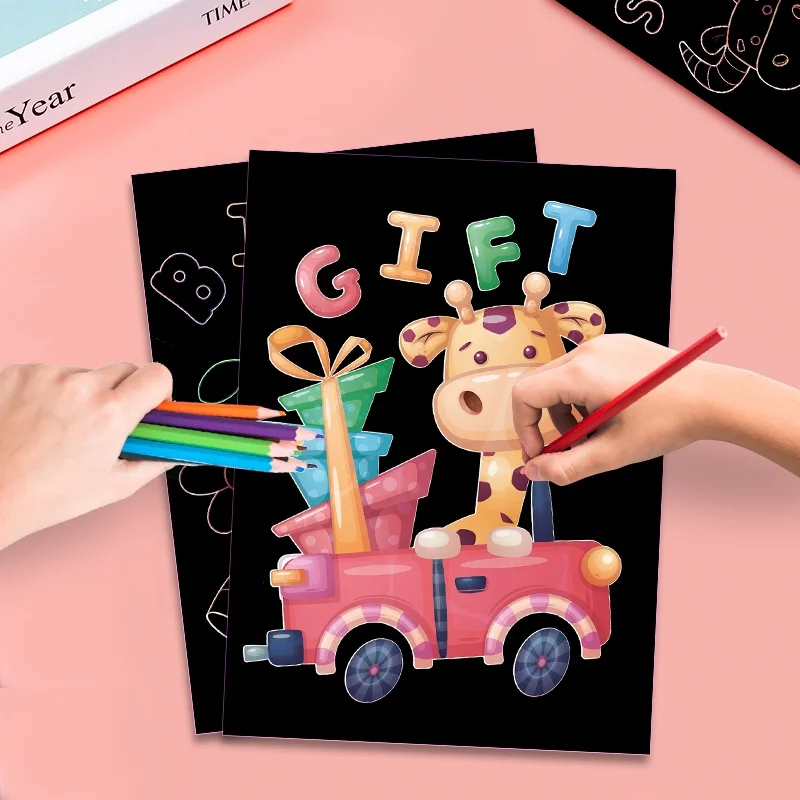 Children Scratch Drawings printings Kids Children Drawing Magic Scratch Art Note Book Rainbow Scratch Paper