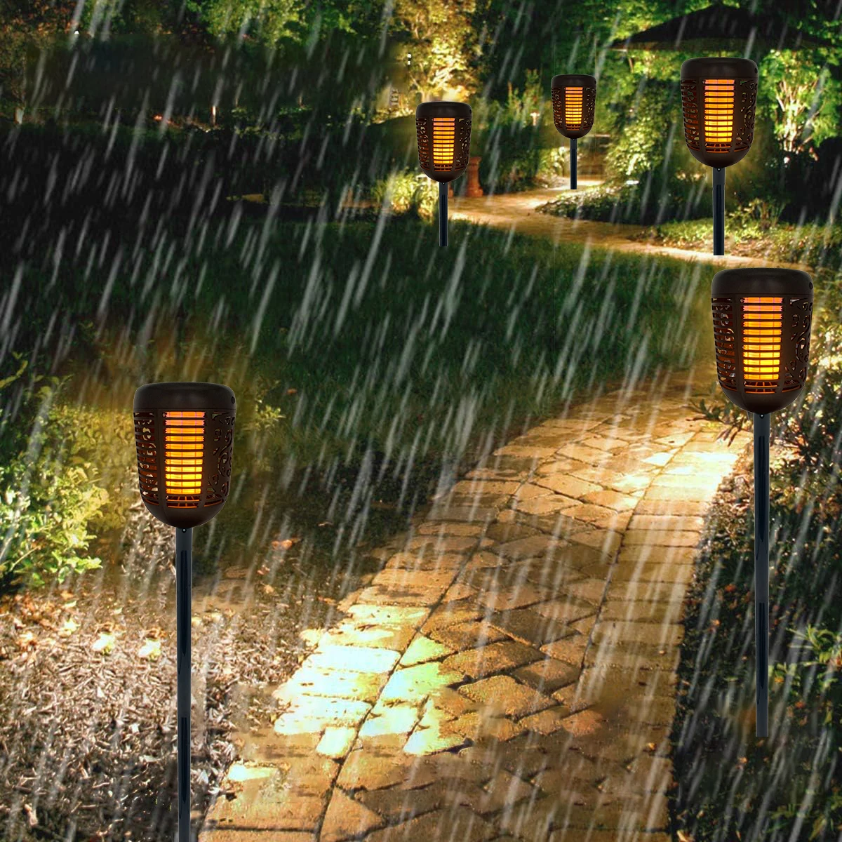 Solar Powered Outdoor Waterproof Yard Garden Lawn Anti Mosquito Insect Lamp Insect Killer Torch with LED Flame
