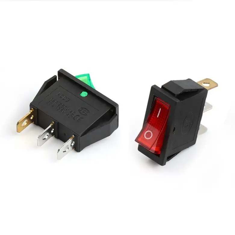 Rocker Switches KCD3-101 KCD3 15A 250V 20A 125VAC 3 Pins Green Led Rocker Switches