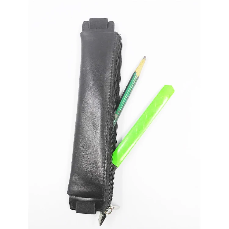 Luxury black oil wax Leather Elastic Buckle Pencil bag Sleeve Holder Pouch with Elastic Band for Book Notebook binder