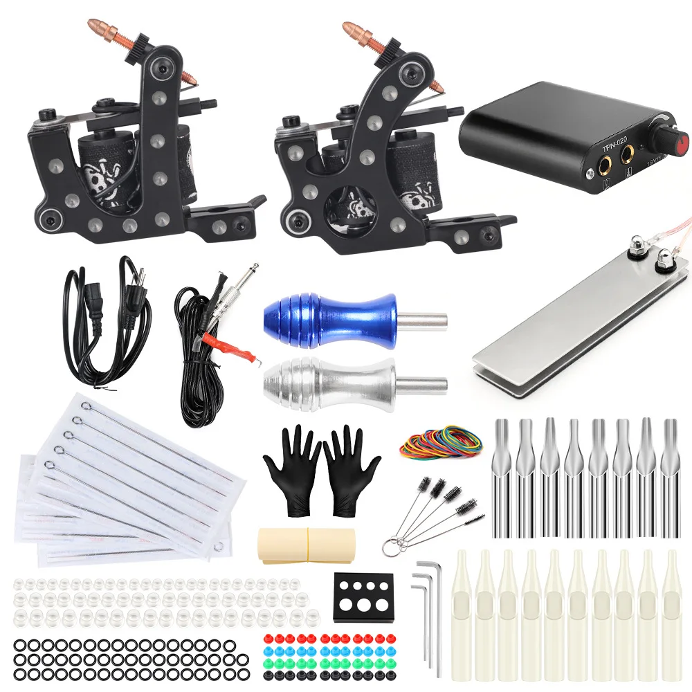 2021 New arrive Hot Sell Tattoo Machine Kit Professional Tattoo Gun Set with two coil machine permanent makeup machine  kits